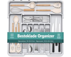 Bestekbak voor Lade met Messenhouder - Bestek Organizer Lade - Keukenlade Organizer - Bestekbak met Vakken - Keuken Bestek Opberger Grijs