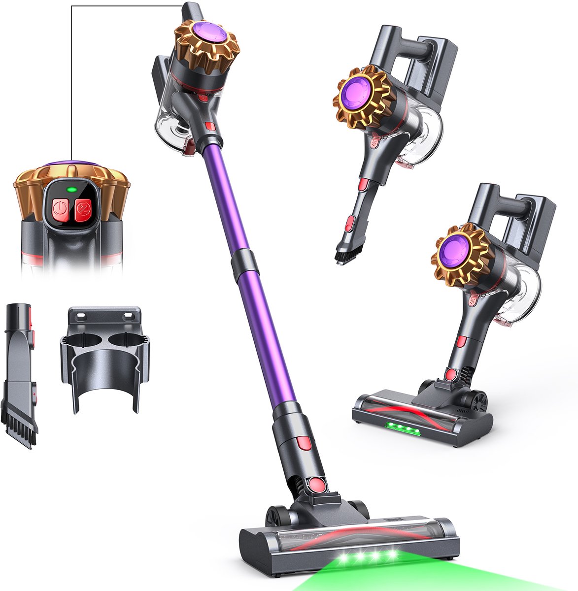 Lubluelu P7 Draadloze Steelstofzuiger 40Kpa- 5 in 1 Handstofzuiger - Zelfstaand Design - 40 Min Gebruikstijd - Verwijderbare Batterij- Anti-klit Borstel - HEPA-filter - LED-koplampen