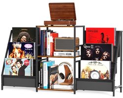 Rolu Platenkast – Platenspeler Meubel – 200 Vinylplaten - 123 × 30 × 73 CM – 3 Ruime Niveaus – Kras & Waterbestendig – Antislip