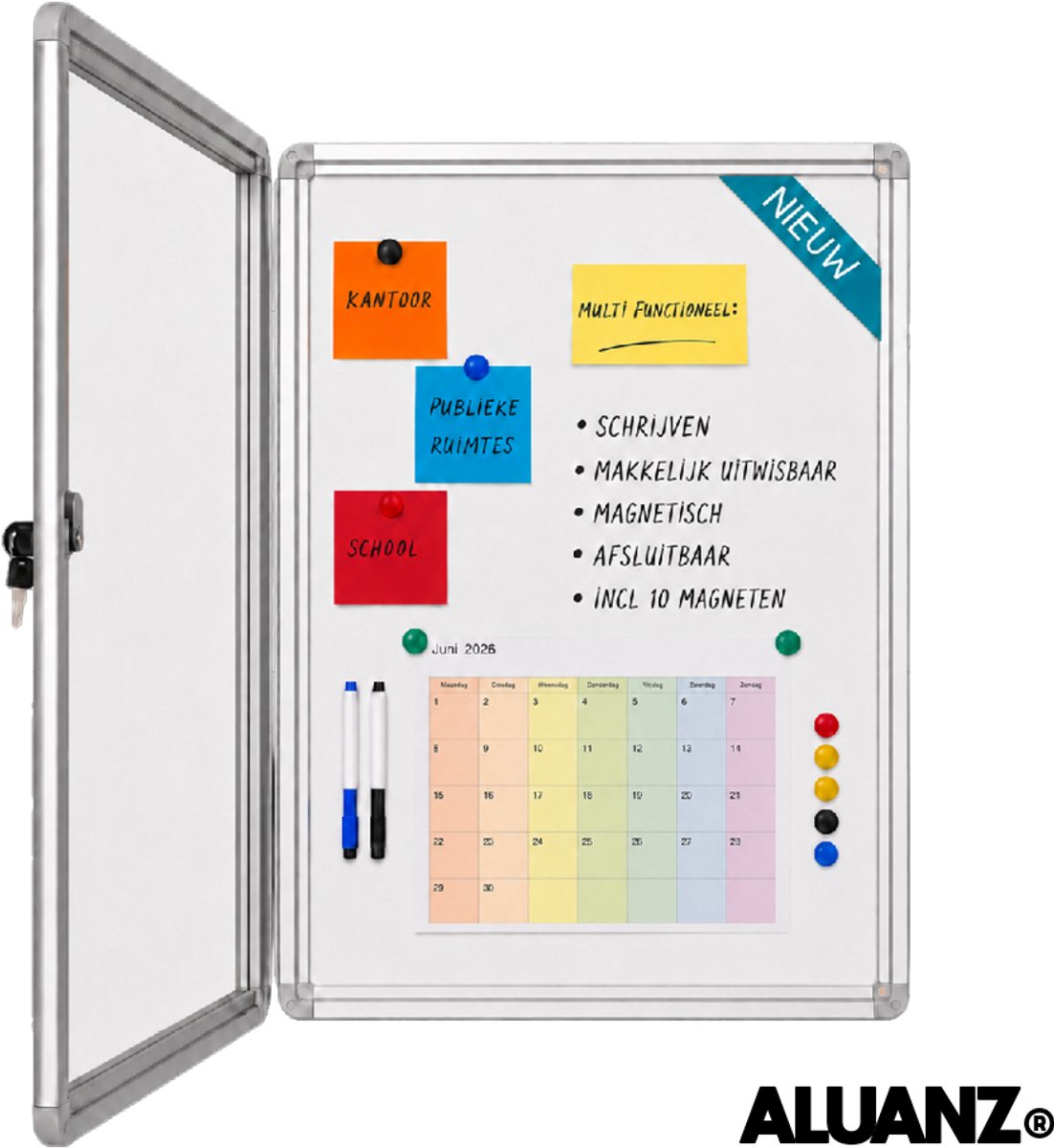 NIEUW: 9 x A4 Formaat Afsluitbaar Magnetisch Whiteboard / Vitrinekast - ALUANZ - Postervitrine, Wandvitrine, Notitiebord, Binnenvitrine, Muurvitrine, Mededelingenbord met slot thumbnail 8
