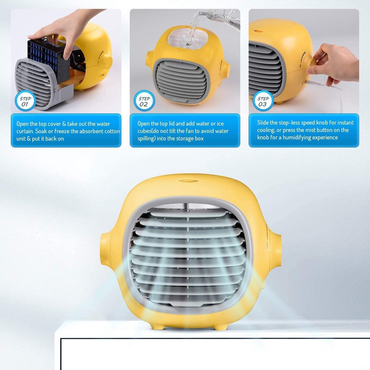 Draagbare luchtkoeler/ventilator met verdampingskoeling – stille bureauventilator, oplaadbaar via USB – foto 2