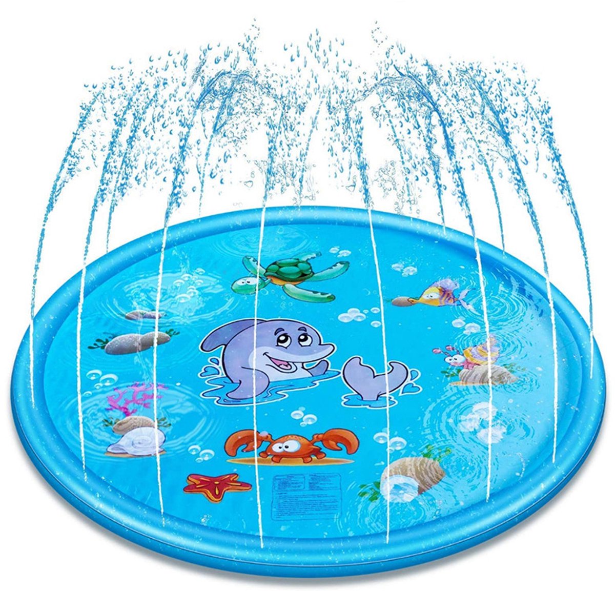 Reuze waterspeelmat - 170cm - Dolfijn design - Waterspuitfunctie - Opblaasbaar zwembad - BPA-vrij - Voor kinderen en huisdieren