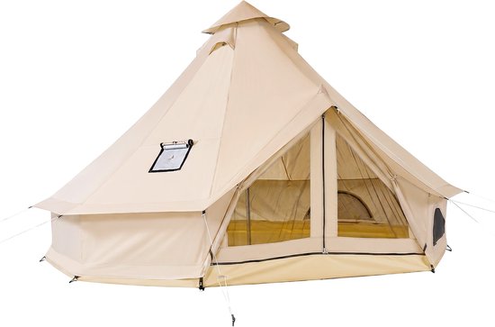 VEVOR Oxford Bell Tent, 5m Yurt, 4 Seizoenen, met Schoorsteenopening, Slaapt tot 7 Personen, met Uitneembare Vloer (Ritssluiting), Ideaal voor Gezinskamperen en Buitenactiviteiten, Beige — afbeelding 2