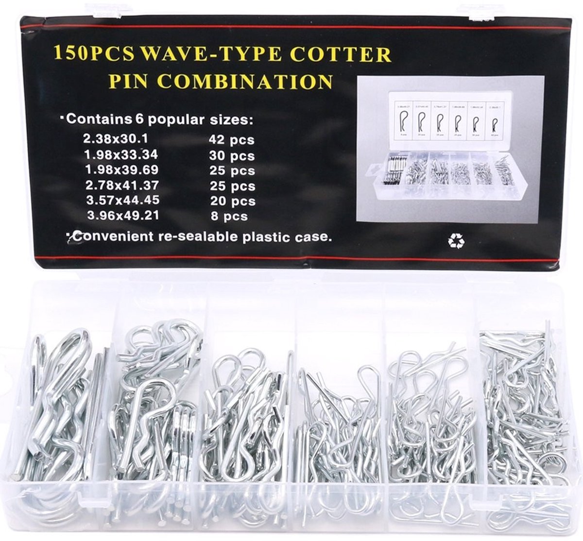 150 Stuks Zware Gegalvaniseerde Haarpinnen en Cotterpinnen Assortiment Kit voor Bevestiging en Transport