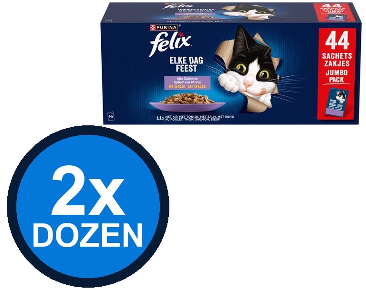 Felix Felix - Elke Dag Feest In Gelei Mix Selectie Multipack - Kattenvoer Natvoer - 3.74 kg