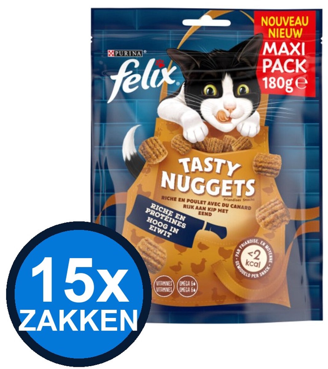 15x Felix - Tasty Nuggets Kip & Eend - Kattenvoer Snacks - 180 g