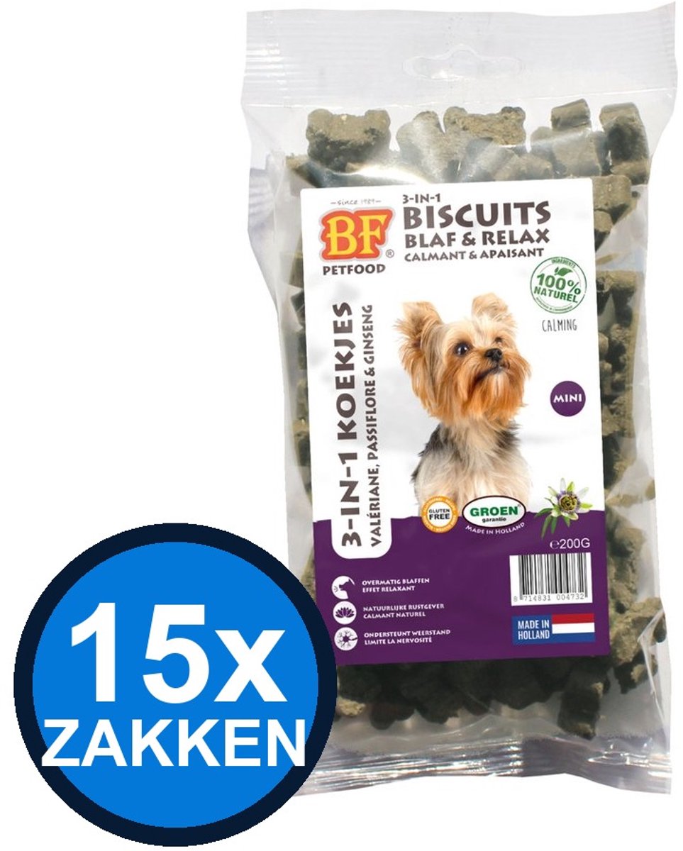 15x Biofood – 3in1 Koekjes Blaf & relax Mini – Hondenvoer Snacks – 200 g