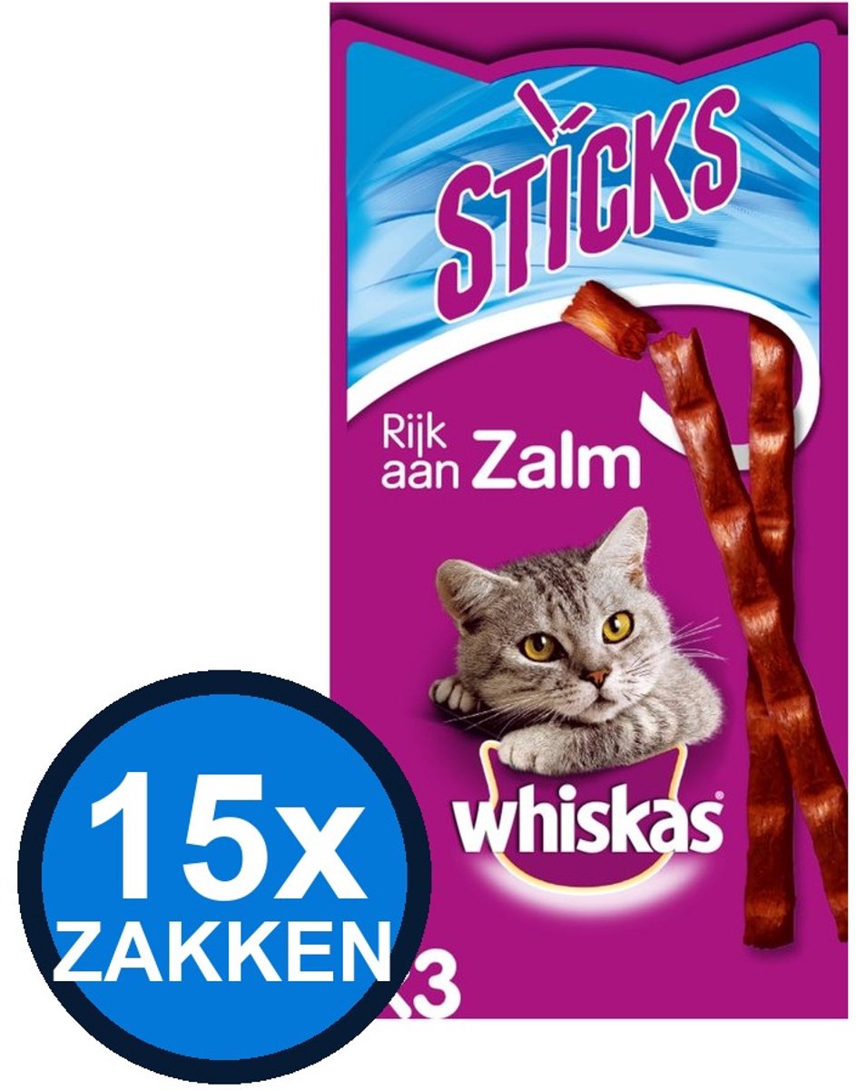 15x Whiskas - Catsticks Zalm - Kattenvoer Snacks - 18 g