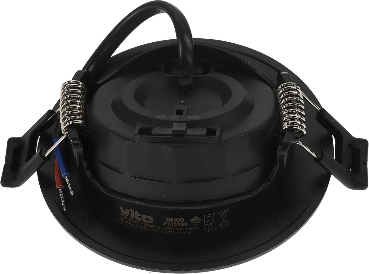 VITO Niko - Ronde Led Inbouwspot 7W - 658lm 3CCT 3000K/4200K/6500K - Zwart - 70mm - Zaagmaat 38°