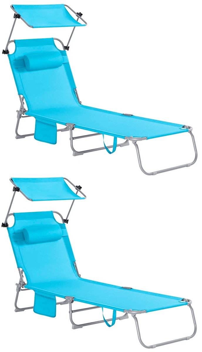 Bresht Ligbed - Ligbed tuin - Zonnebed - Ligstoel - Ligstoel tuin - Verstelbare leuning - Driedelig - Zijvak - 195 × 63 × 90 cm