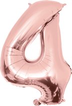 Folieballon 4 roségoud - 86 cm - Rosé Goud - geschikt voor helium of lucht - incl. papieren rietje