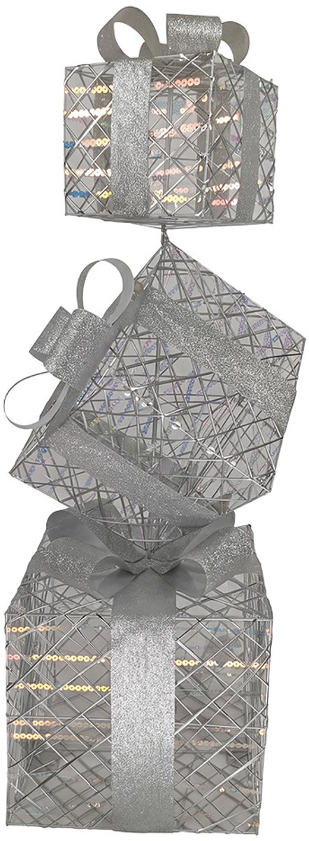 Clayre & Eef Kerstdecoratie met LED-verlichting Cadeau 25x25x97 cm / 3xAA Zilverkleurig Metaal