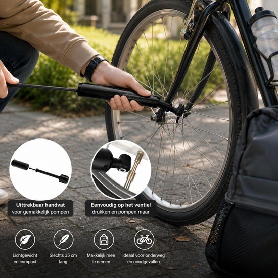 Hand fietspomp - draagbaar - zwart - kunststof - 35 cm - Fietspompen voor onderweg — afbeelding 3