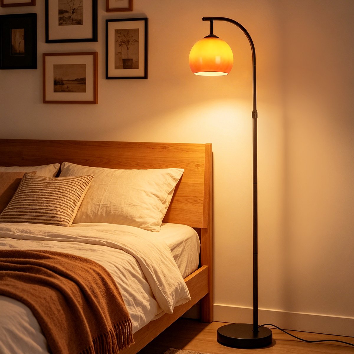 NETTLIFE E27 Boog Vloerlamp - Glazen Lampenkap - Metaal IJzer - Draaibare Arm met Voetschakelaar - voor Woonkamer | Slaapkamer | Studeerkamer- zonder Lichtbron thumbnail 5