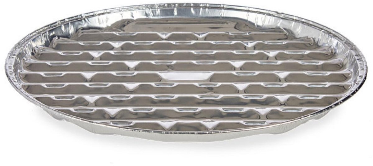 Kinvara BBQ/barbecue rooster grill - aluminium trays - 4x - open structuur - D32 cm - wegwerp - zilver
