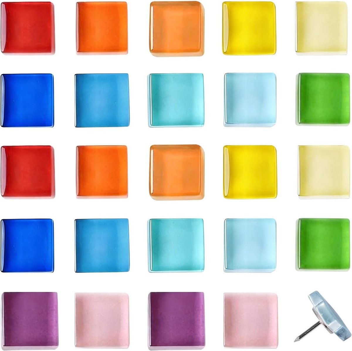 Decoratieve glazen punaises - Kleurrijke punaises voor prikborden, foto's en posters, sterke grip, 12 levendige kleuren, ideaal voor kantoor en thuisdecoratie