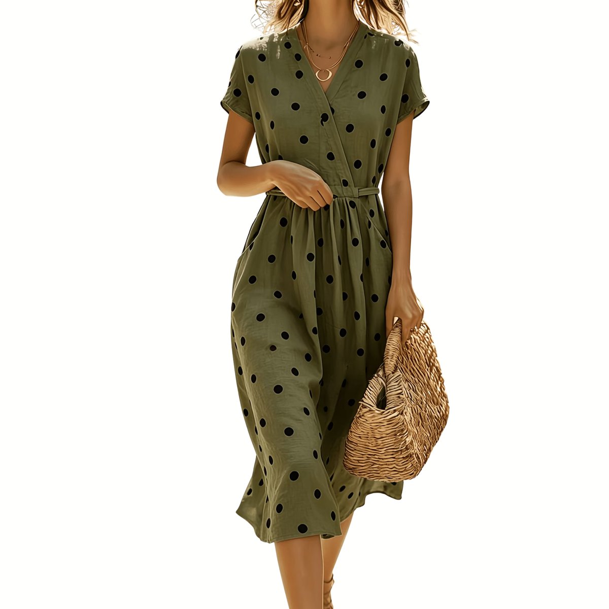 Currero Jurk Met Polkadots Stippen Zomerjurk Dames Zomerjurken Midi Jurk Volwassenen Ibiza Stijl Sundress Dress Matcha S Matcha-kleur