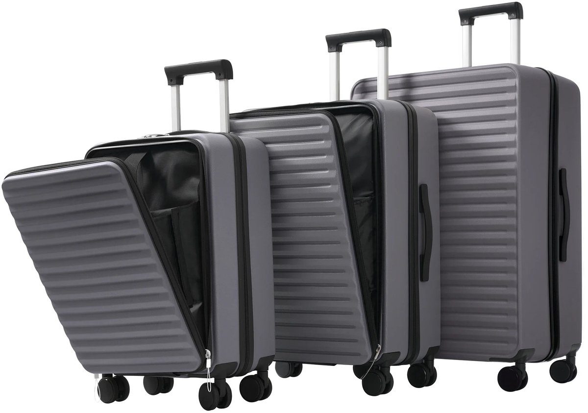 Calivari Kofferset 3-delig - ABS Reiskoffers 20/24/28 Inch - TSA Slot - 360° Dubbele Wielen - Lichtgewicht - Donkergrijs