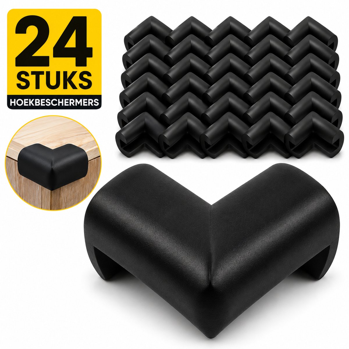 24x Hoekbeschermers Baby Tafel - Babyproof - Zwart