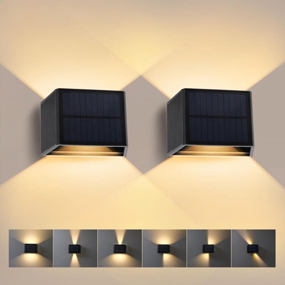 Twee sets solar wandlampen, 3000K retro buitenwandlampen, in hoogte verstelbaar, IP65 wate