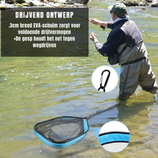 Thuys - Schepnet Vissen Zwart/Blauw - Rubber Bekleed Net - Opvouwbare Stok - Lichtgewicht - voor Meer - Rivier en Zee van Thuys — afbeelding 3