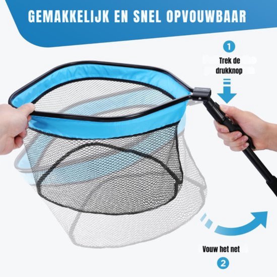 Thuys - Schepnet Vissen Zwart/Blauw - Rubber Bekleed Net - Opvouwbare Stok - Lichtgewicht - voor Meer - Rivier en Zee van Thuys — afbeelding 2
