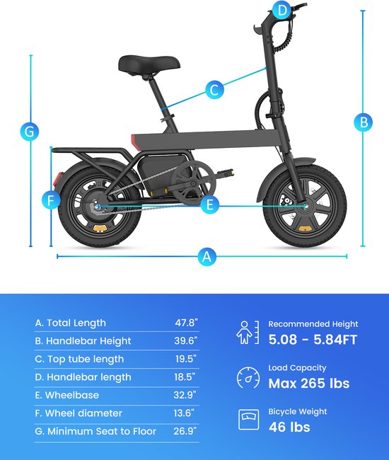 DYU B20 MINI Volwassen elektrische fiets - 36V 7,8Ah Accu - 14 inch banden – Max. snelheid 25 km/u - Mechanische schijfremmen - 34km actieradius — afbeelding 3