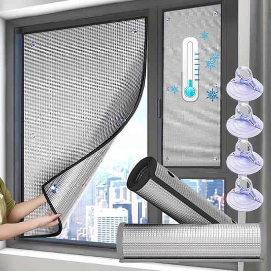 Warmte-isolerende raamfolie met zuignappen, zonwerende raamfolie met zuignappen, lichtwerende en warmte-isolerende folie - ondoorzichtig, universele aluminium warmte-isolerende folie voor binnen en buiten, geschikt voor dakramen (70 * 100 cm).