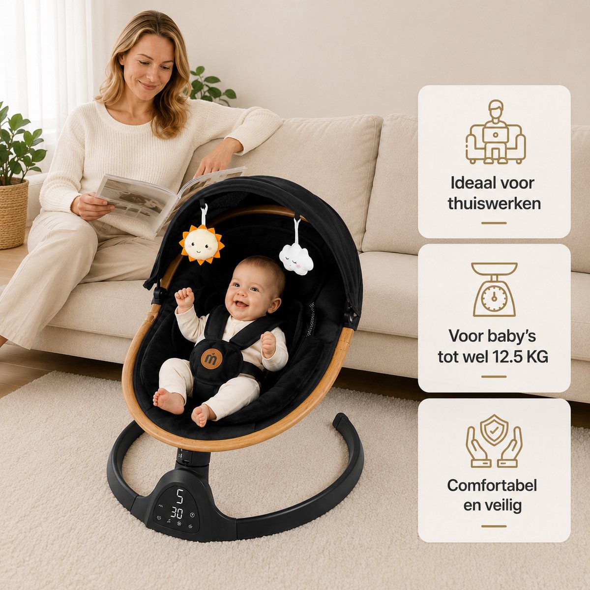 MATTI® - Wipstoel Baby - Elektrische Wipstoel - Schommelstoel Baby - Wipstoel - Tot 12KG - Bluetooth – foto 6