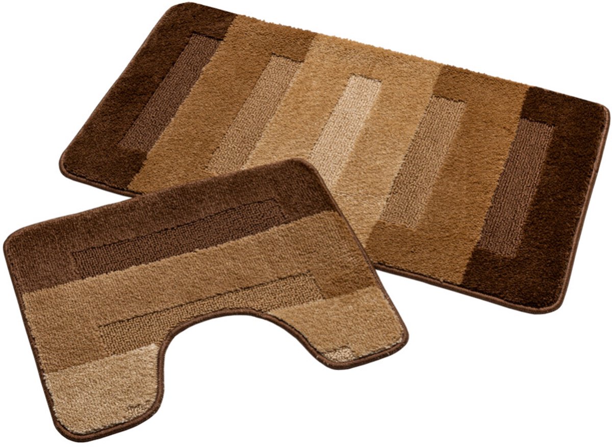 Badmat Set Nevada – Douchemat 50x80 cm & WC Mat 40x50 cm – Zachte Chenille Badkamermat – Antislip – Wasbaar – Oeko-Tex– Bruin