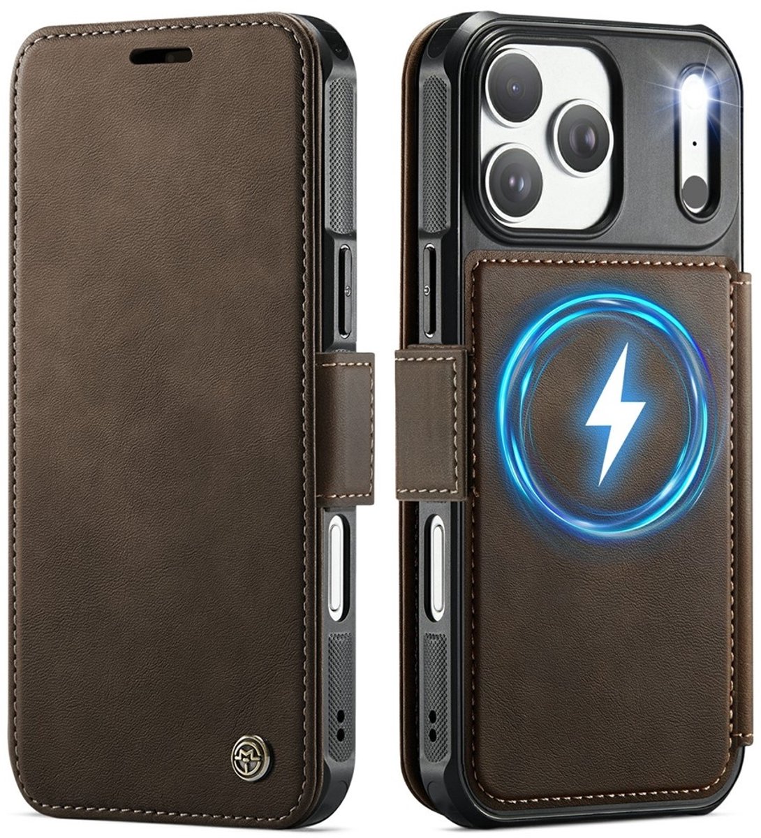 CaseMe Hoesje - Geschikt voor iPhone 17 Pro Max Hoesje - CaseMe 053 Slim Book Case - MagSafe Compatible - Bruin