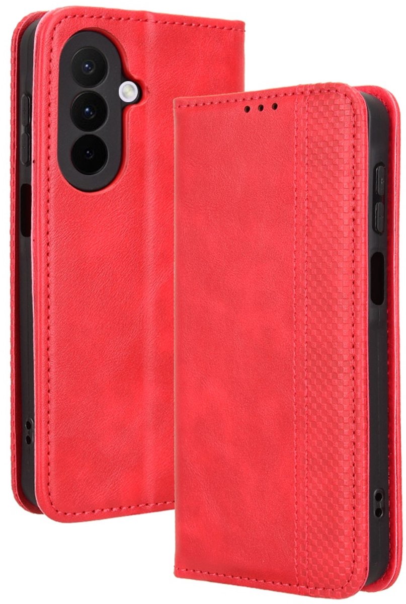Coverup Hoesje - Geschikt voor Samsung Galaxy A27 Hoesje - Coverup Vintage Style Book Case - Rood