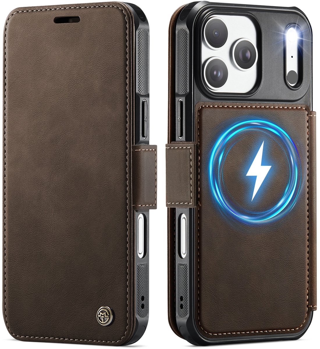 CaseMe Hoesje - Geschikt voor iPhone 17 Pro Hoesje - CaseMe 053 Slim Book Case - MagSafe Compatible - Bruin