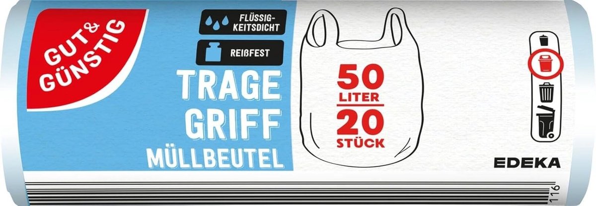 Vuilniszakken met Handgreep - Scheurvast - Vloeistofdicht - 20 Zakken à 50 Liter