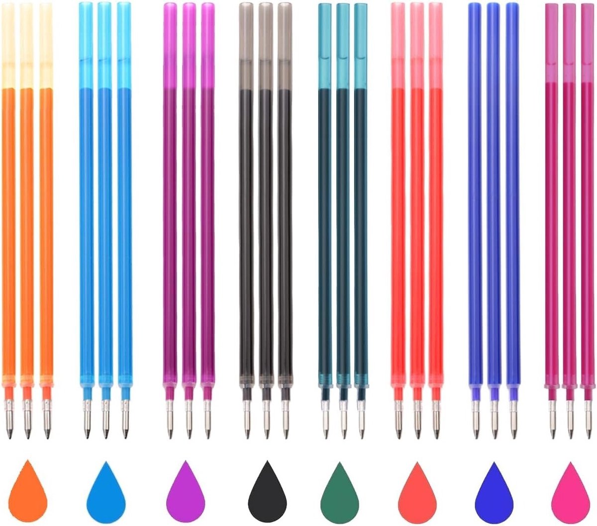 24 Stuks Navullingen in 8 Kleuren met Thermosensitieve Uitwisbare Inkt 0.7mm voor School en Kantoor