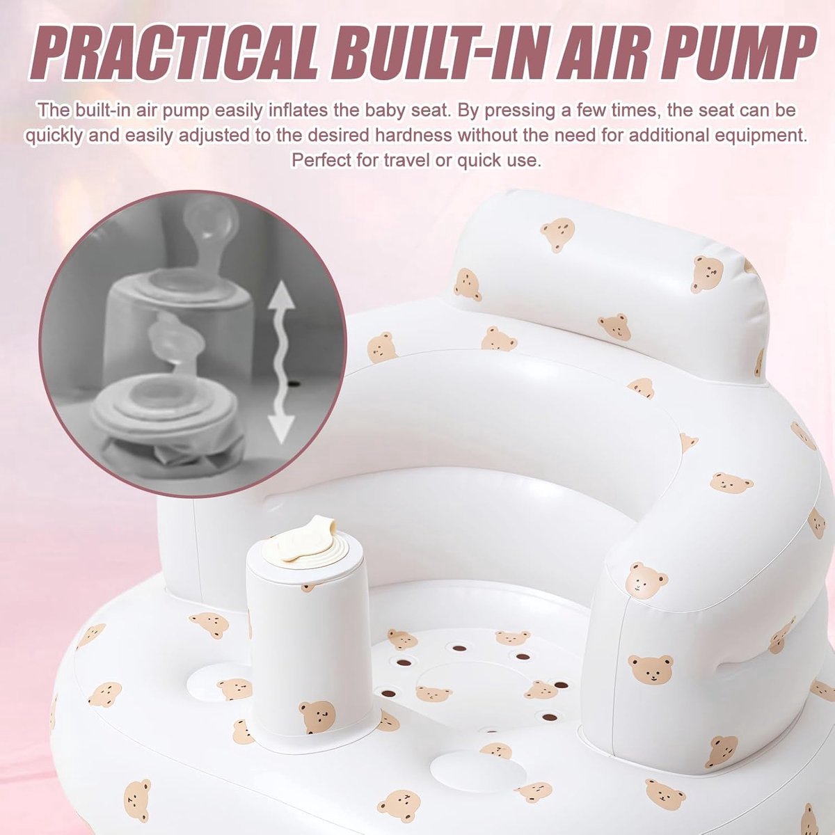Solvix opblaasbare zetel - Inflatable Baby Seat - PVC - Ondersteuning voor Baby's - Inclusief Ingebouwde Luchtpomp - Voor Kinderen vanaf 3 Maanden