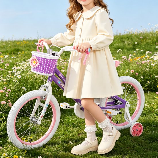 JOYSTAR Angel Meisjesfiets - Verschillende Maten 14 Inch - Met Zijwieltjes - Handrem - Inclusief Mandje - Paars van JOYSTAR — afbeelding 3