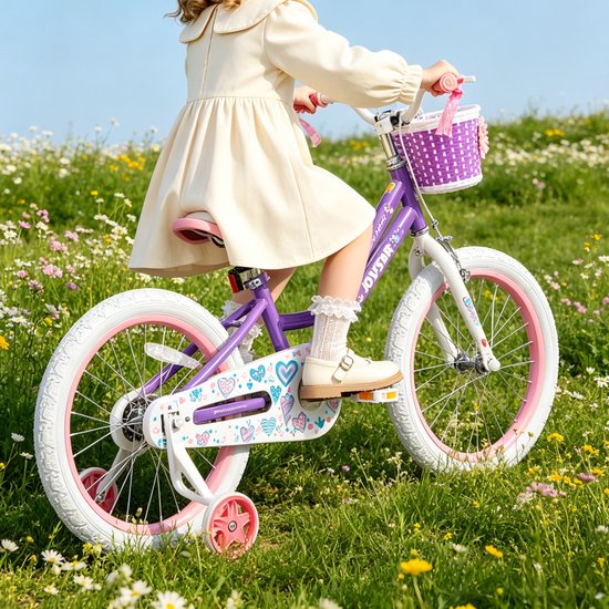 JOYSTAR Angel Meisjesfiets - Verschillende Maten 16 Inch - Met Zijwieltjes - Handrem - Inclusief Mandje - Paars van JOYSTAR — afbeelding 3