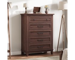 Bruine commode met 5 lades, 105 cm hoog