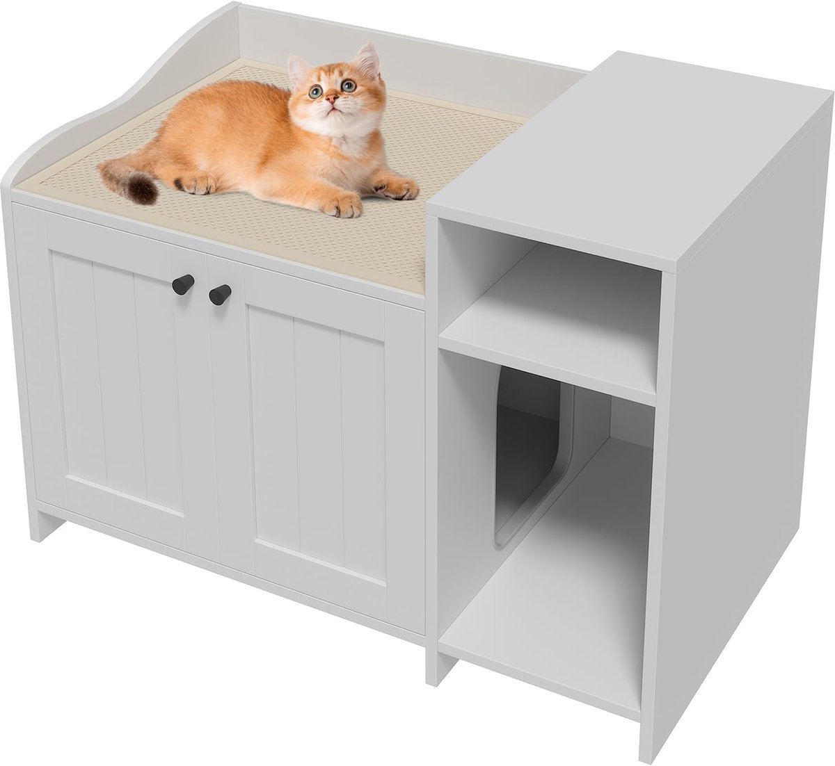 Kattenbakmeubel met opbergblad – houten verborgen kattenbakkast en kattenhok, afgesloten kattenbadkamer als bijzettafel, past de meeste kattenbakken, voor binnengebruik