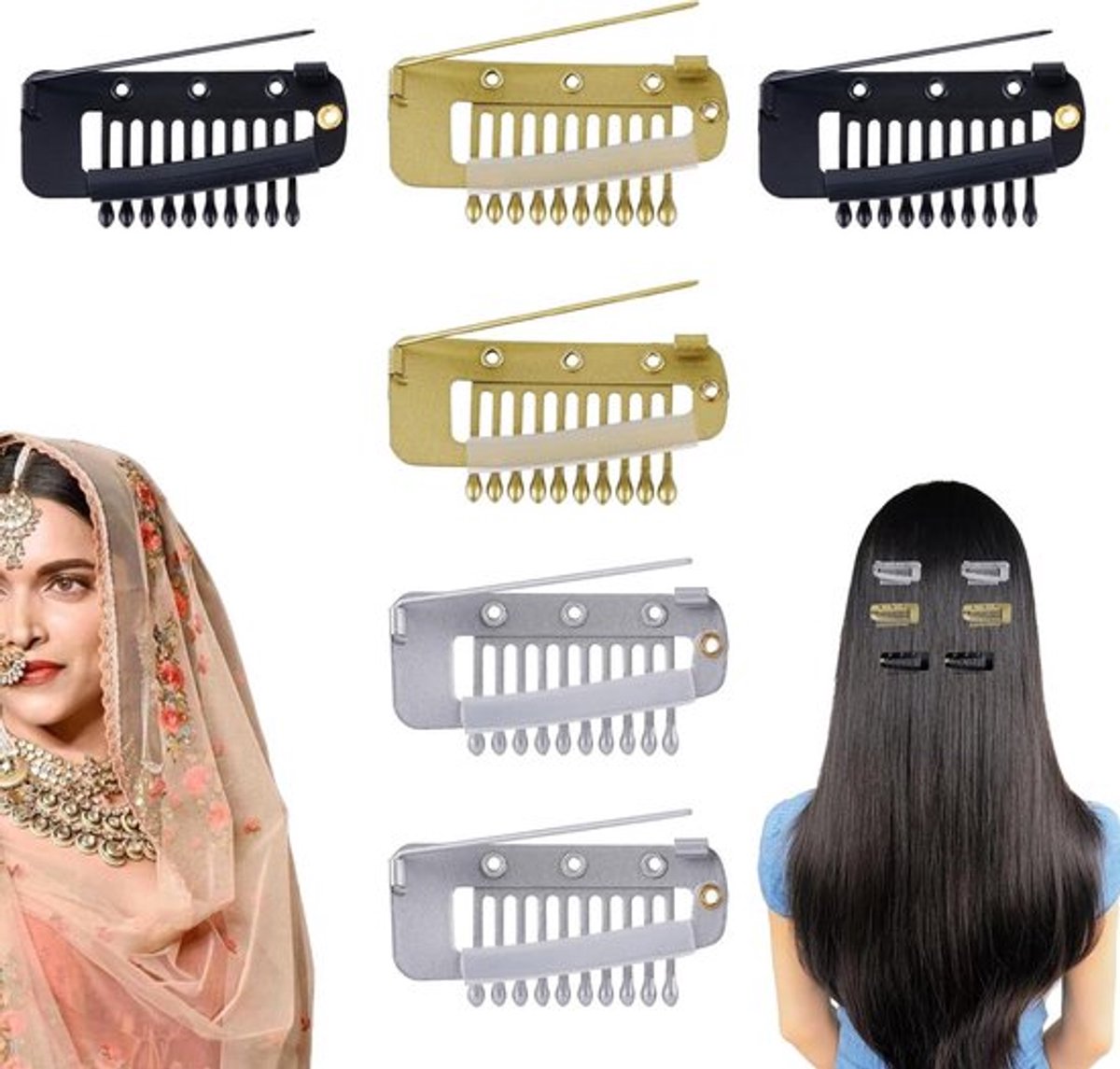 - Veiligheidsspelden - Haarextensies - Verborgen Grip - Hijab Sluier - Chunni Clips - Roestvrij Staal - Geschikt voor - Zilver, Goud, Zwart - Bevestiging van Haarextensies en Sluier
