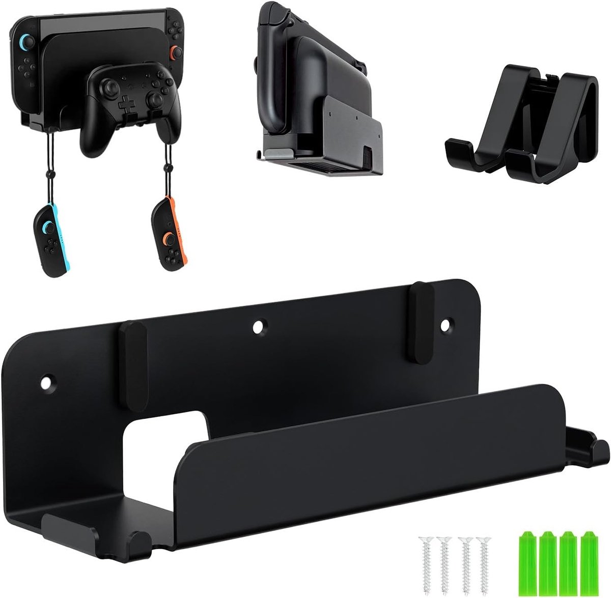 Muurbeugel voor Nintendo Switch 2, Geschikt voor Dock, Joy-Con en Pro Controller, Stevige Metalen Stand met Ventilatiegaten, Compact en Ruimtebesparend Ontwerp