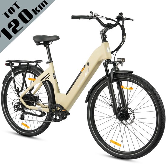 Elektrische Fiets TTGO C3 - 36V 18AH Accu - Actieradius Tot 120 Km - Aluminium Lage Instapframe - 28×2.0 Inch Wielen - Shimano 7 Versnellingen - Mechanische Schijfremmen - LCD Display - Elektrische Stadsfiets - Geel