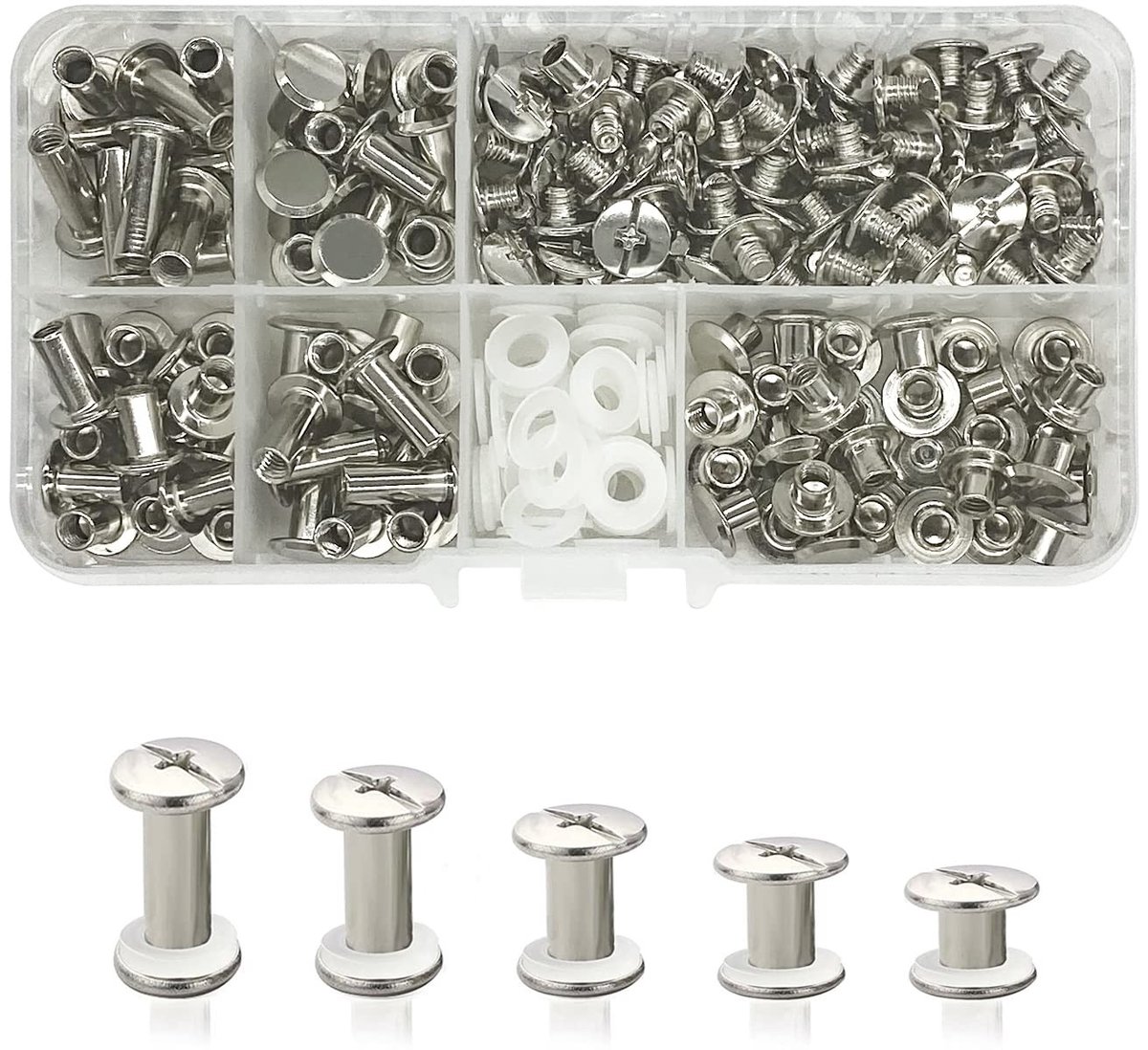 80-delige Chicago Binding Screws Set voor Leer, Boekbinding en Scrapbooking - Inclusief Diverse Maten en Rivet Knoppen
