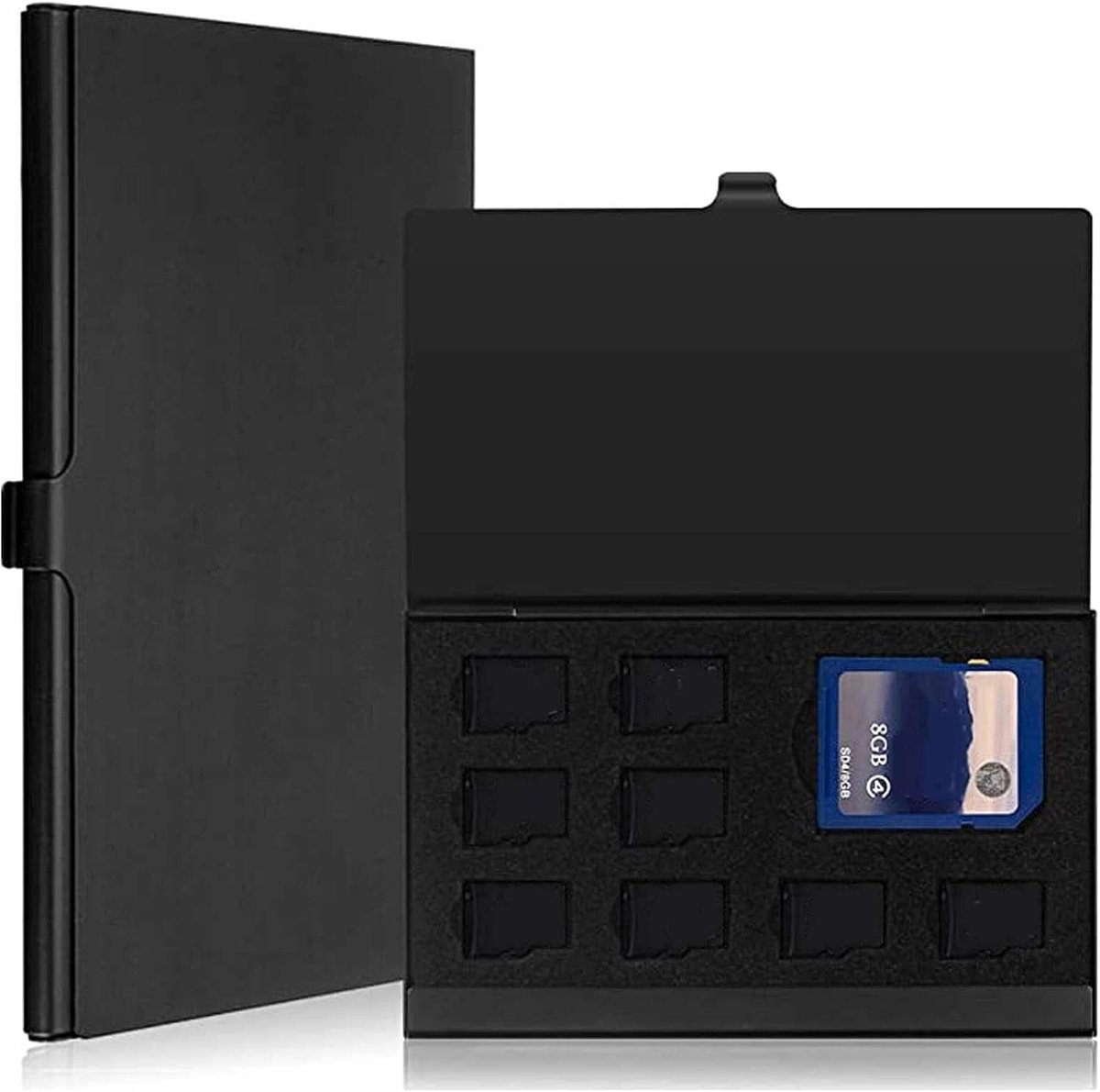 SIM-kaartopslagdoos met 4+12+4 slots, 9.5 x 6 x 1 cm, aluminium en EVA, schokbestendig en anti-magnetisch, organiser voor reizen en dagelijks gebruik, veilig en compact