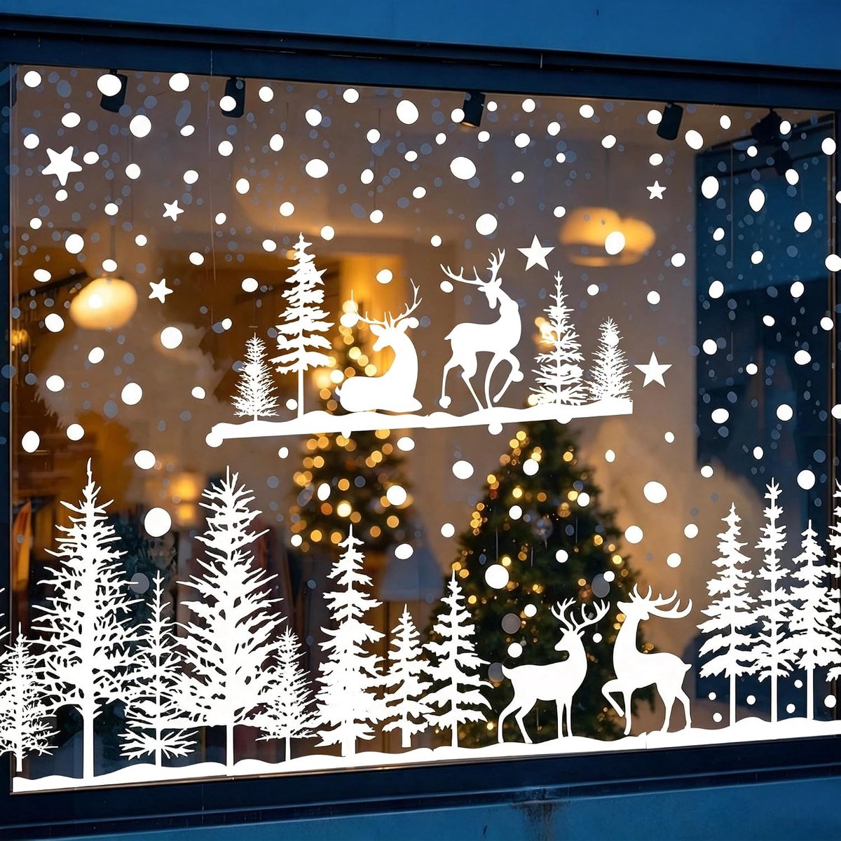 Kerstraamdecoratie - 10 vellen, 286 stickers met bomen, strikken, rendieren, sterren, herbruikbaar voor glas- en - ShopVlot