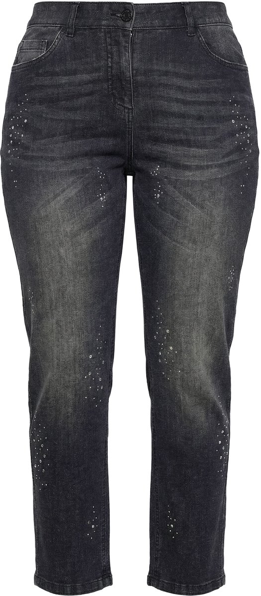 Ulla Popken - Dames - Boyfriend jeans sierstuds. stretchdenim - Zwart - Maat 22