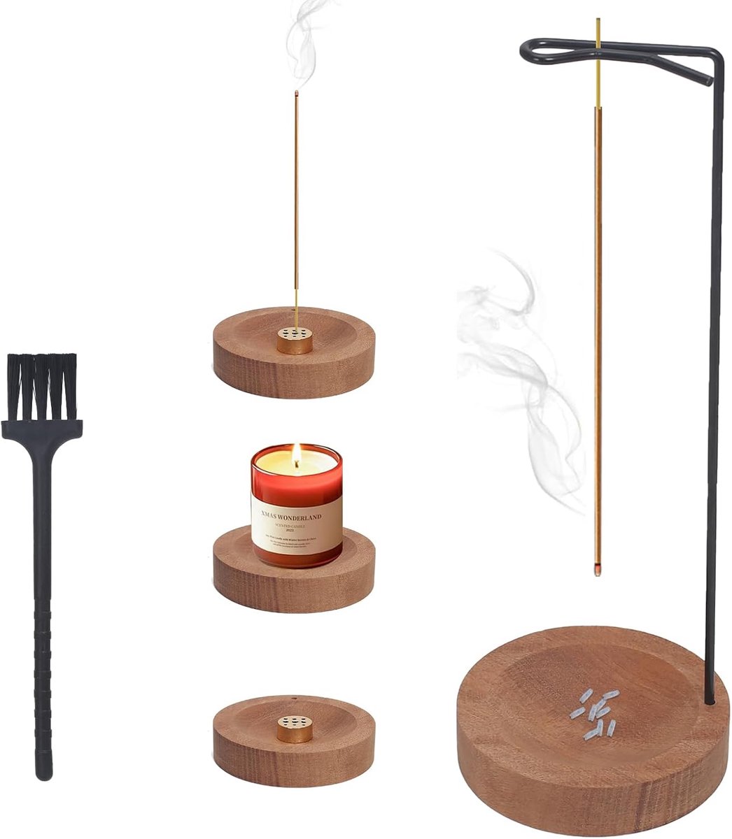 SnelShoppen - 3 in 1 Wierookstokhouder Houten Basis Modern Met 9 Openingen Voor Meditatie Decoratie Yoga Thuis Kantoor