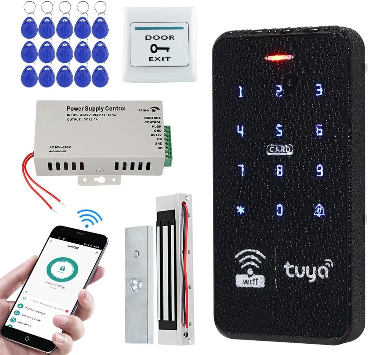 Waterproof Wireless Door Access Control System Kits WiFi Tuya RFID Keyboard 125kHz 13.56MHz + DC12V 3A Power - ShopVlot