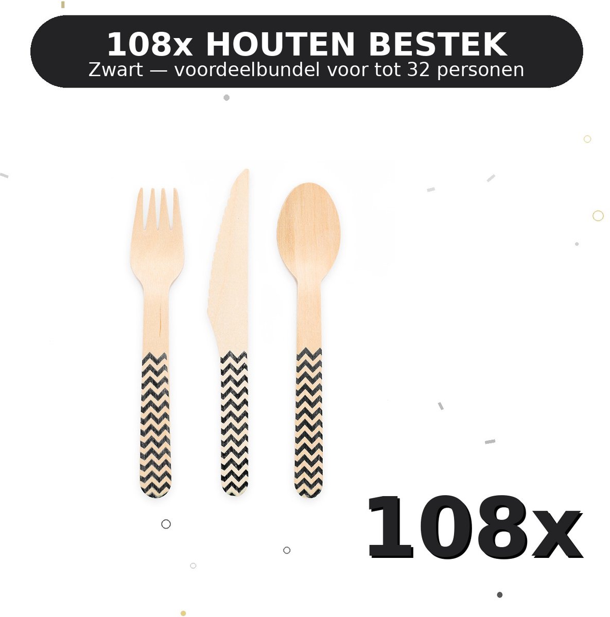 Houten bestek FSC Zwart - Voordeelverpakking 108 Stuks voor tot 32 Personen - Feestartikelen